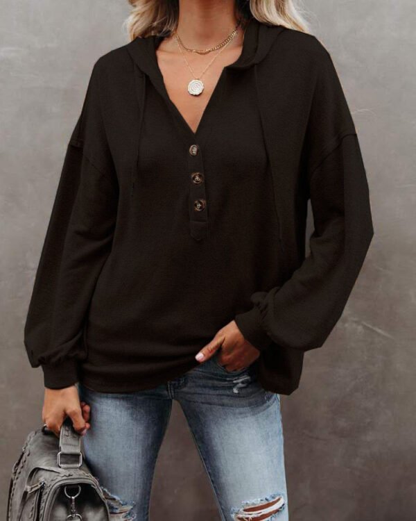 Autumn and Winter Solid Color Loose Hooded Woman - Image 3