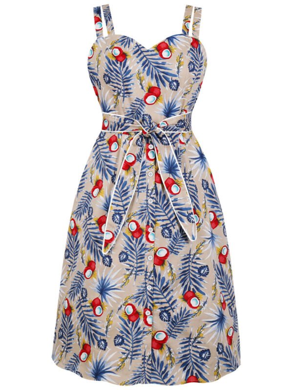 European And American Autumn And Winter Women'S Sexy Sling Lace-Up A-Line Floral Dress - Image 3