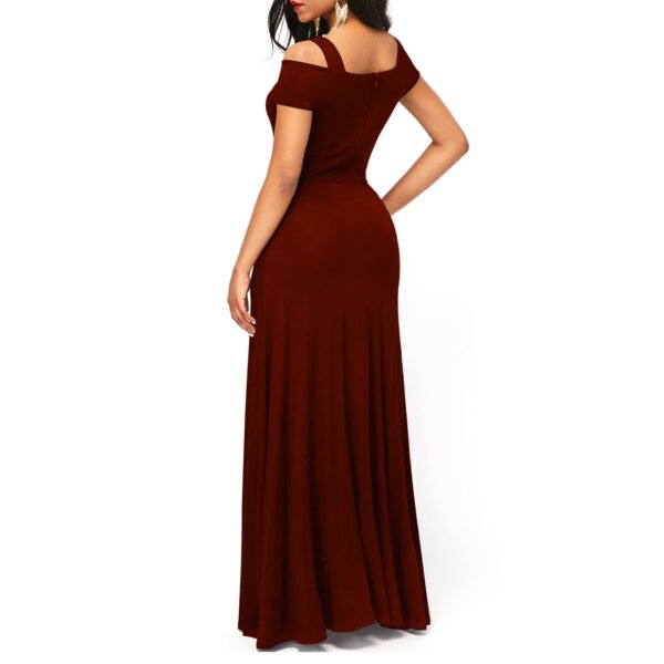 Solid Color V-neck Sexy Strapless Split Slim Fit Party Dress - Image 2