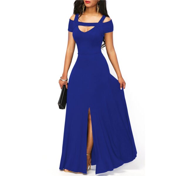 Solid Color V-neck Sexy Strapless Split Slim Fit Party Dress - Image 3