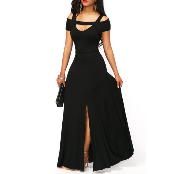Solid Color V-neck Sexy Strapless Split Slim Fit Party Dress - Image 4