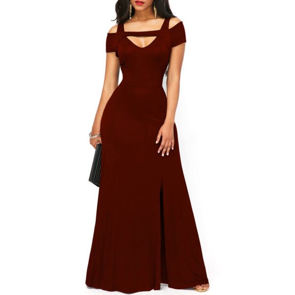 Solid Color V-neck Sexy Strapless Split Slim Fit Party Dress - Image 6