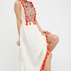Bohemian Embroidered Floral Fringe Sleeveless Vest Dress