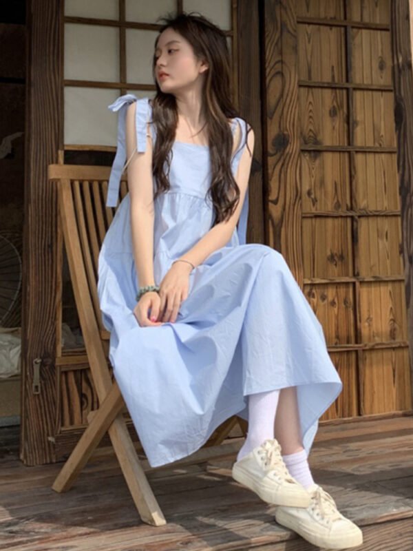 French Gentle Wind Fairy Skirt Lace-up Bow-knot Temperament Suspender Dress - Image 6