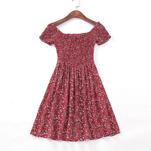 European And American Style Sexy One-neck Strapless Elastic Waist Floral Short Dress - Image 5