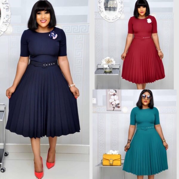Round Neck Plus Size Mother's Dress Female Pleated Dress - Image 8