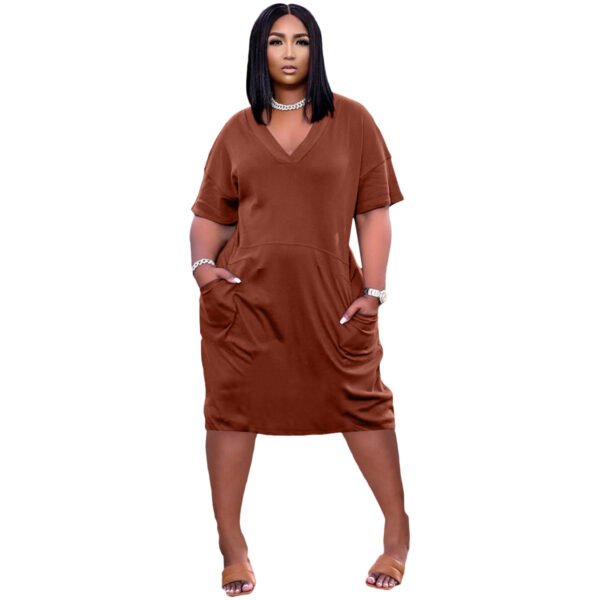 Sexy Loose Color V-neck Casual Dress With Pockets - Image 7