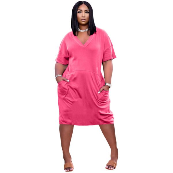 Sexy Loose Color V-neck Casual Dress With Pockets - Image 9
