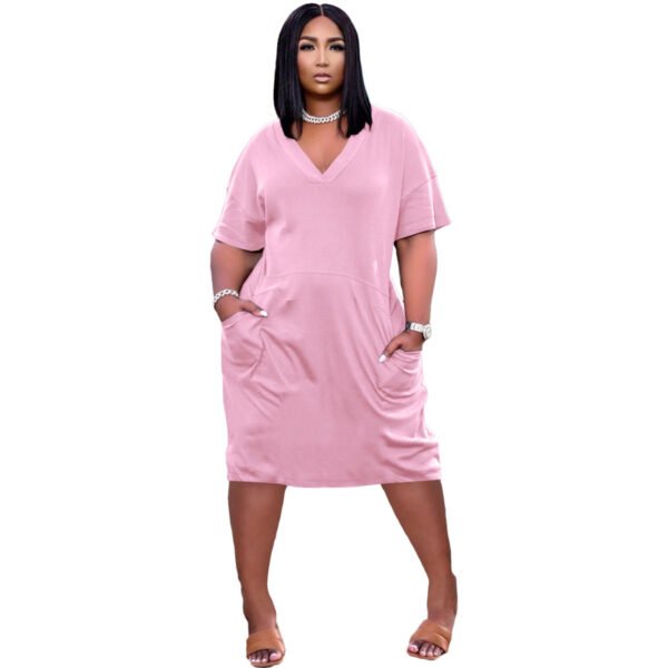 Sexy Loose Color V-neck Casual Dress With Pockets - Image 2