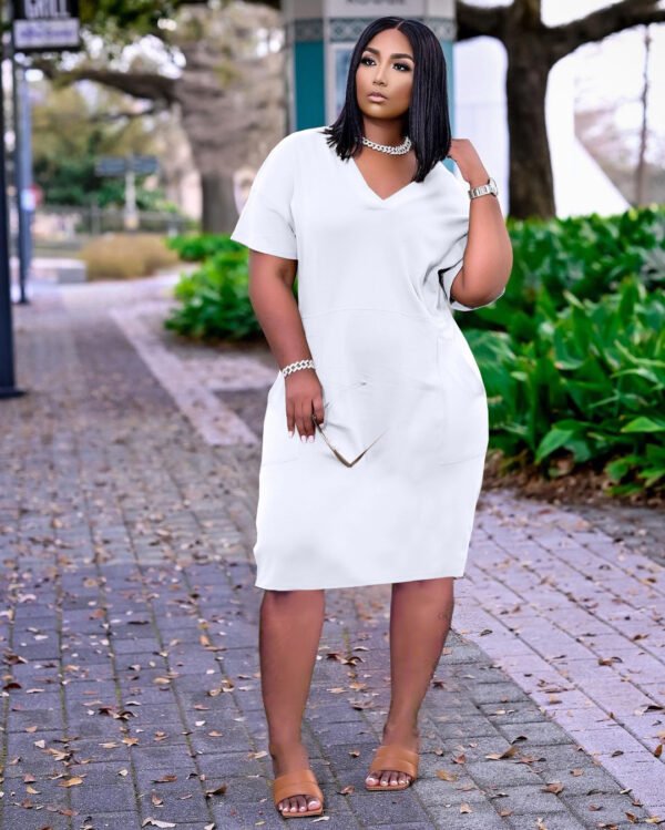 Sexy Loose Color V-neck Casual Dress With Pockets - Image 8