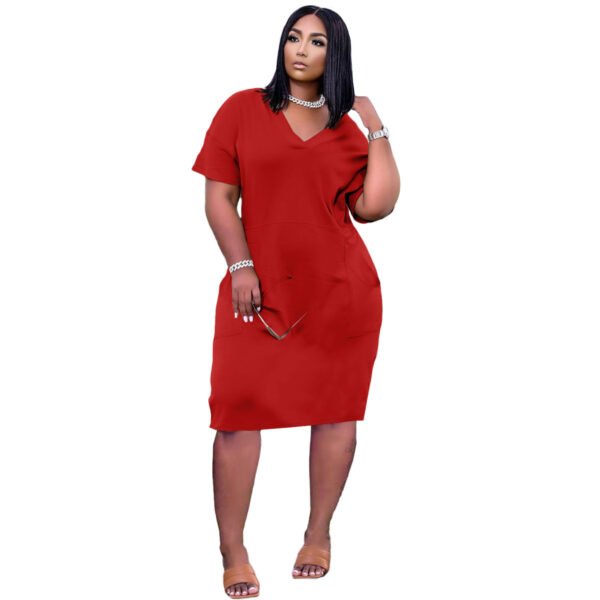 Sexy Loose Color V-neck Casual Dress With Pockets - Image 6