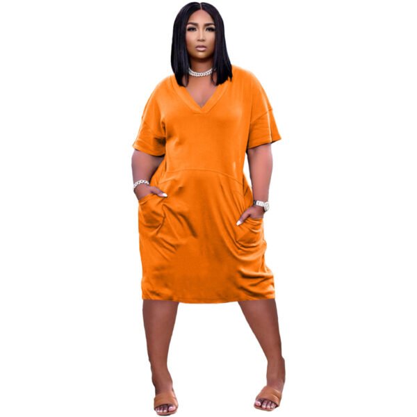 Sexy Loose Color V-neck Casual Dress With Pockets - Image 3