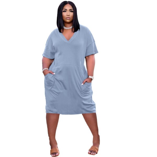 Sexy Loose Color V-neck Casual Dress With Pockets - Image 5
