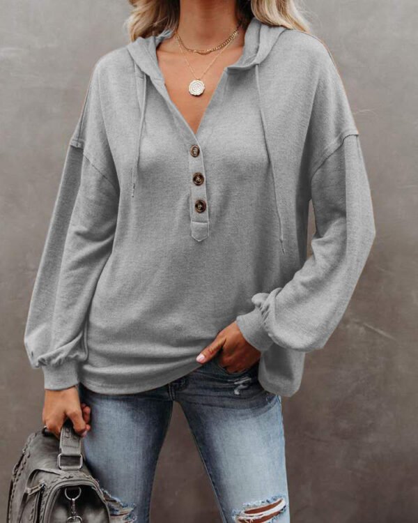 Autumn and Winter Solid Color Loose Hooded Woman - Image 4