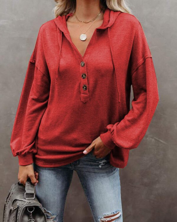 Autumn and Winter Solid Color Loose Hooded Woman - Image 7