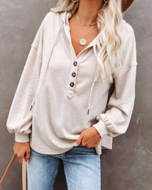 Autumn and Winter Solid Color Loose Hooded Woman - Image 2