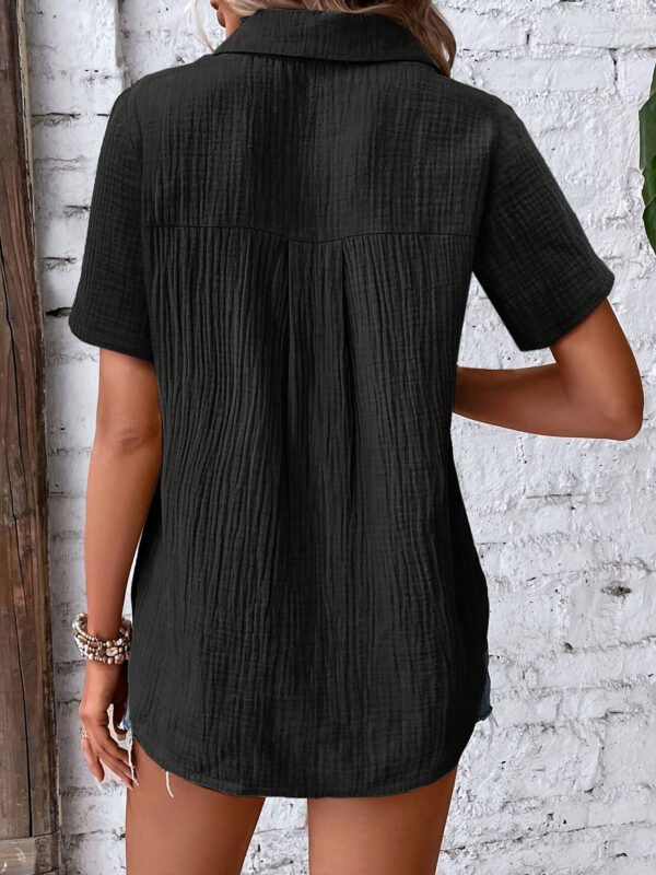 Hic Summer Women's V-Neck Blouse - Casual Short Sleeve Button-Up Shirt With Chest Pocket, Solid White, Lightweight & Breathable For Casual   Attire - Image 2