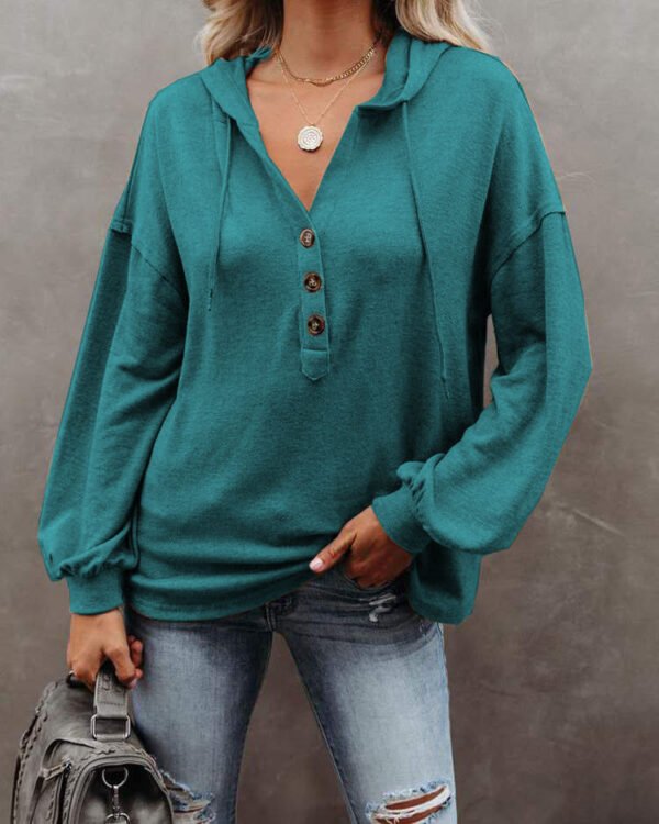 Autumn and Winter Solid Color Loose Hooded Woman - Image 5