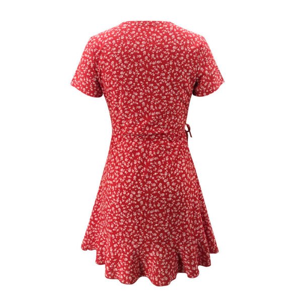 European And American Summer V-neck Ruffled Lace A-line Slim Dress - Image 4